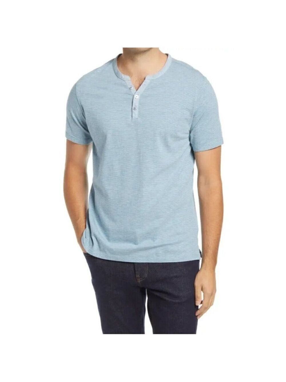 ROBERT Barakett BNWOT Men Tshirt "Cecil" Blue Striped Y Neck Henley